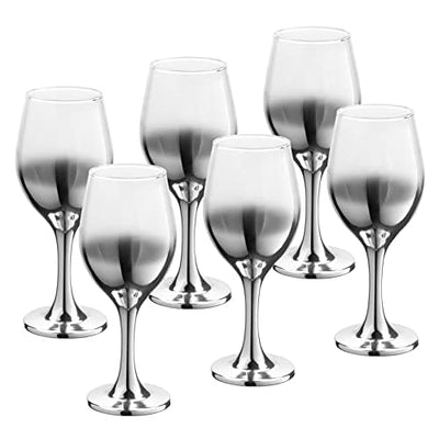 Vikko Décor Siver Ombre Wine Glasses: 11.5 Ounce Fancy Wine Glasses With Stem for Red and White Wine – Thick and Durable – Dishwasher Safe Goblets – Great Gift Idea – Set of 6 Decorative Wine Glasses