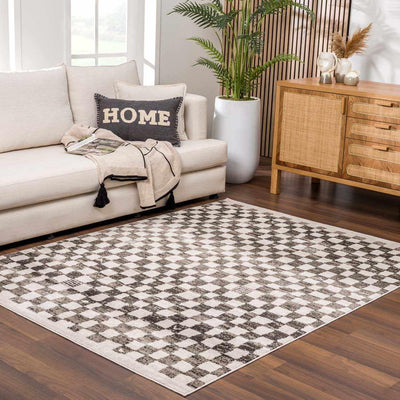 Hauteloom Benjy Living Room Checkered Bedroom Area Rug - Farmhouse - Cream Charcoal - 67" x 9