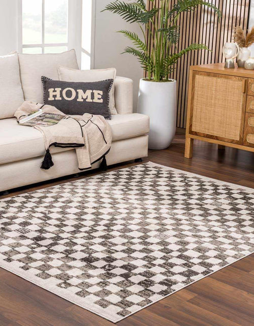 Charger l'image dans la visionneuse de galerie, Hauteloom Benjy Living Room Checkered Bedroom Area Rug - Farmhouse - Cream Charcoal - 67" x 9
