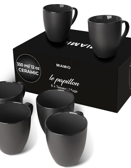 Cargar imagen en el visor de la galería, MIAMIO - Juego de 6 tazas de café de gres de 12 onzas/juego de tazas - Colección Le Papillon (Negro)
