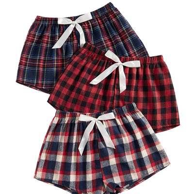 Milumia Womens 3 Pack Pajama Shorts Plaid Elastic Waist Pj Sleep Shorts