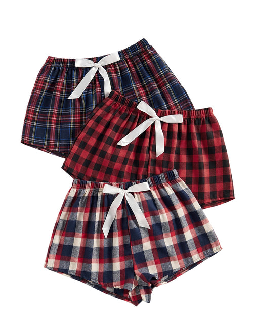 Load image into Gallery viewer, Milumia Womens 3 Pack Pajama Shorts Plaid Elastic Waist Pj Sleep Shorts
