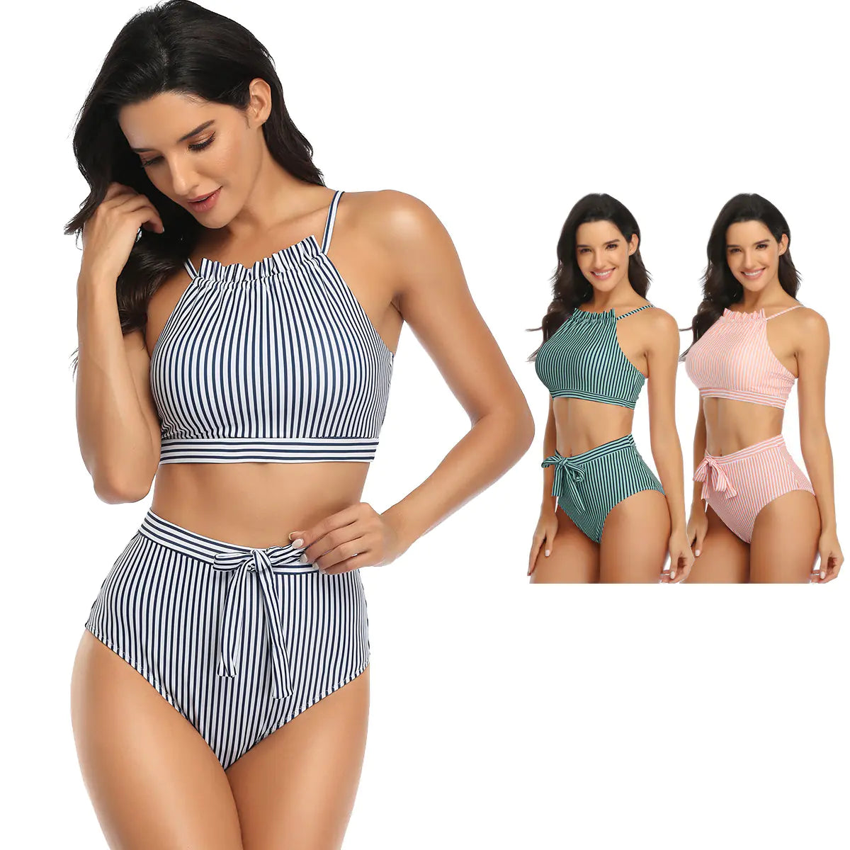 New European and American Striped Bikini Swimwear
