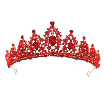 FORSEVEN Corona de boda de cristal Diadema de diamantes de imitación Tiara de princesa para fiesta de cumpleaños Accesorios de boda nupcial (Rojo)