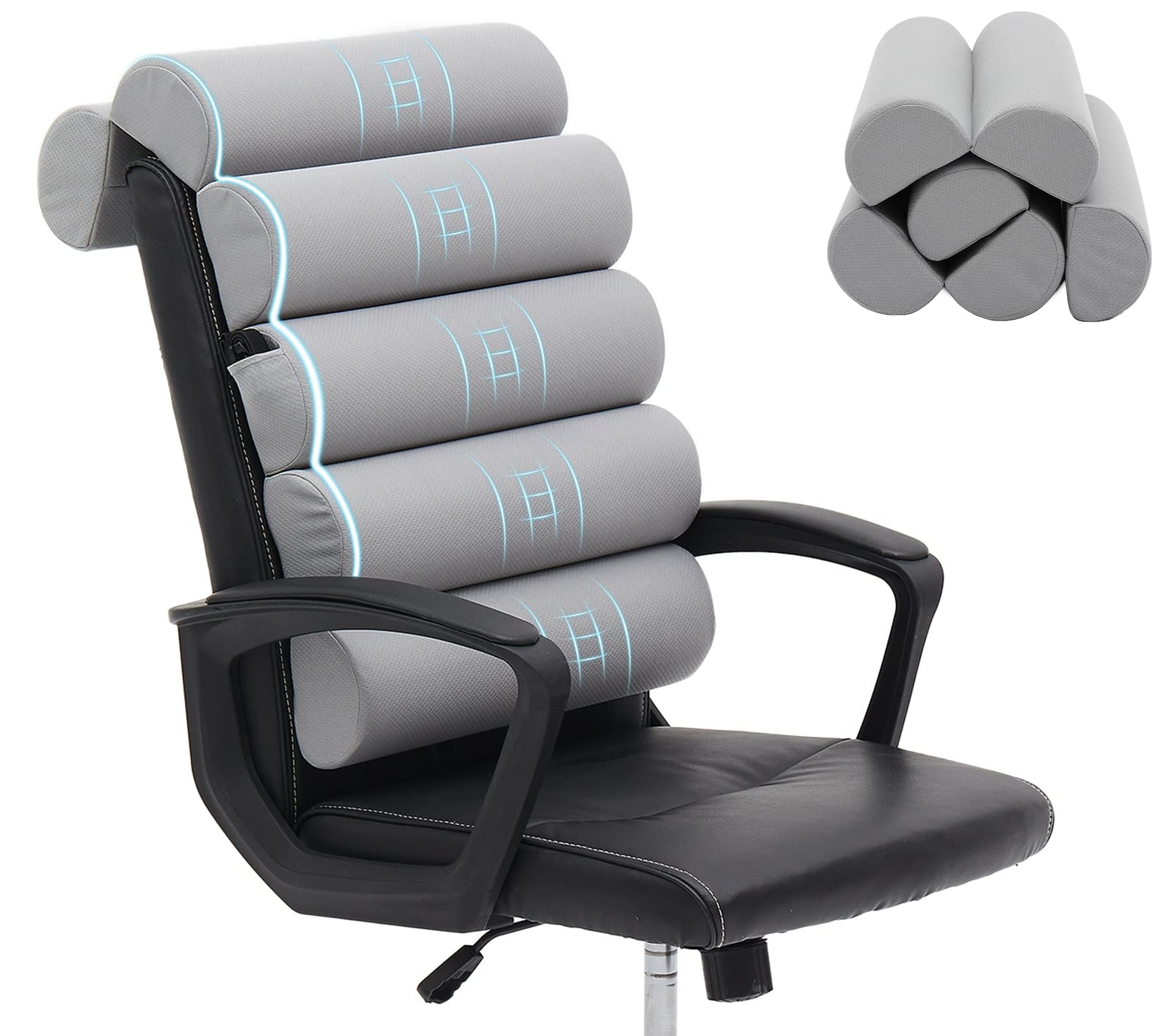 Almohada de soporte lumbar para silla de oficina/silla de escritorio/sofáAlmohada de soporte para la espalda ajustableFunda de malla transpirableCojín de respaldo semicircular patentado de 6 pliegues para colgar en la silla de oficinaSuavidad media