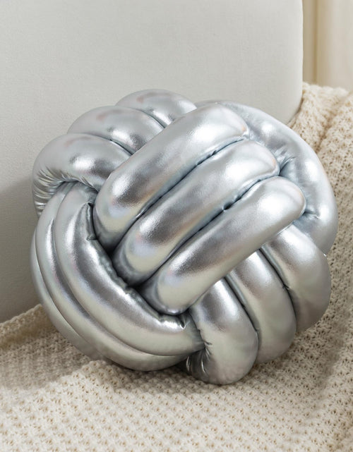 Cargar imagen en el visor de la galería, TESICA Cojín de almohada con nudo suave, almohada de felpa, almohada anudada, almohada redonda hecha a mano, decoración del hogar, decoración de dormitorio, tamaño mediano (plateado 27,9 x 27,9 cm)
