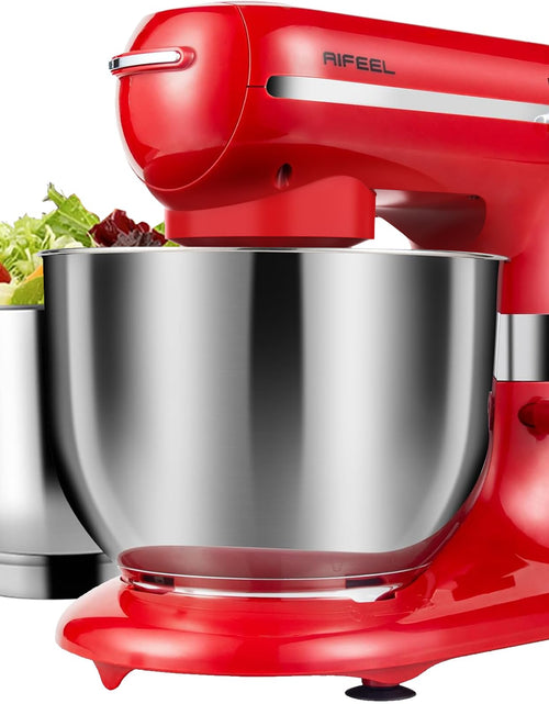 Cargar imagen en el visor de la galería, AIFEEL Batidora de pie, batidora eléctrica de alimentos con dos tazones de acero inoxidable de 7.5QT+5.5QT, batidora de cocina eléctrica de cabeza inclinable con gancho para masa, batidor de huevos, batidor plano, protector contra salpicaduras (rojo)
