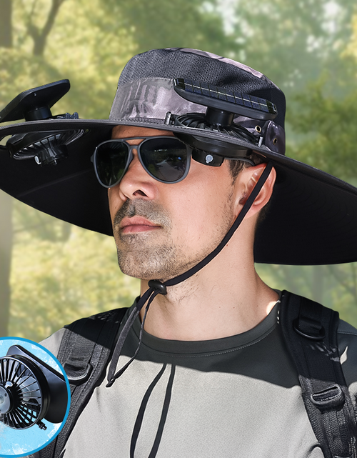 Cargar imagen en el visor de la galería, Gorra con ventilador solar UPF50+, gorra con ventilador solar y carga USB - Gorra solar refrescante, sombrero de pescador, pesca al aire libre, ocio al aire libre, camping, senderismo, trabajo al aire libre, ocio al aire libre
