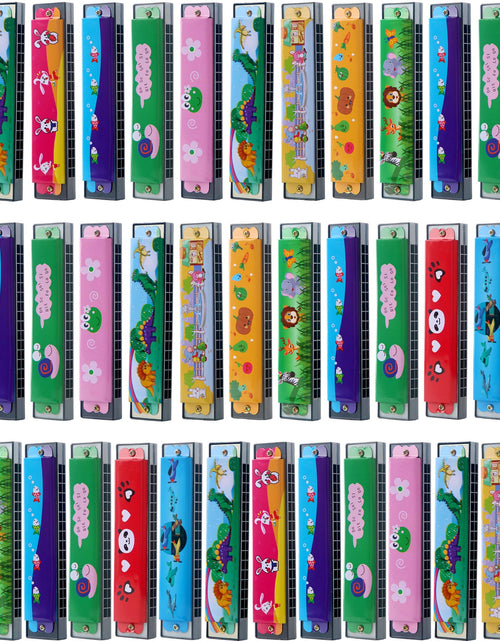 Load image into Gallery viewer, 64 Pcs Kids Harmonica Bulk Cartoon Harmonica Toy 16 Holes Musical Instrument Toy for Beginner Children Birthday Gift Random Color Pattern
