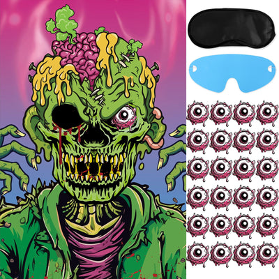 Hxezoc Pin The Eyeball On The Zombie Game with 24 Pcs Eyeballs Stickers Halloween Pin The Tail Scary Zombie Party Games for Kids Halloween Party Birthday Party Supplies