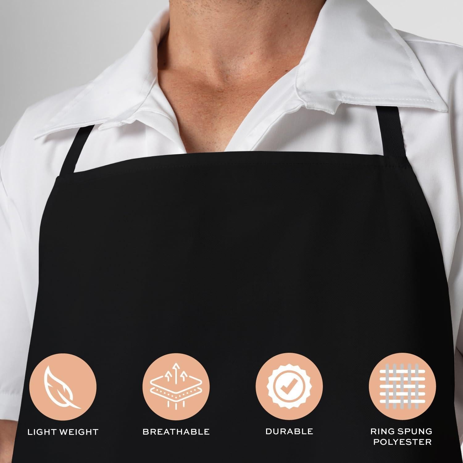 Black Aprons Bulk 12 Pack Commercial Chef Bib Apron for Kitchen One Size Unisex