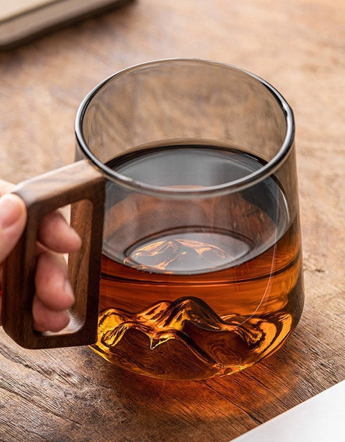 Load image into Gallery viewer, Guanshan Glass Single-layer Side Wooden Handle Drinking Cups Household Large-capacity Milk Tea Juice Single-layer Cup Kitchen Gadgets
