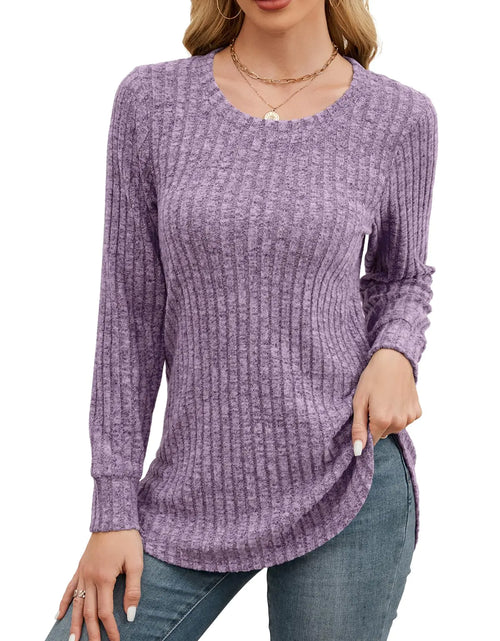 Load image into Gallery viewer, BELAROI Plus Size Sweaters for Women Casual Long Sleeve Tunic Tops Lightweight Sweaters Crew Neck Pullover Casual Loose Fit Fall Winter Clothes (5X V-Deep Purple)
