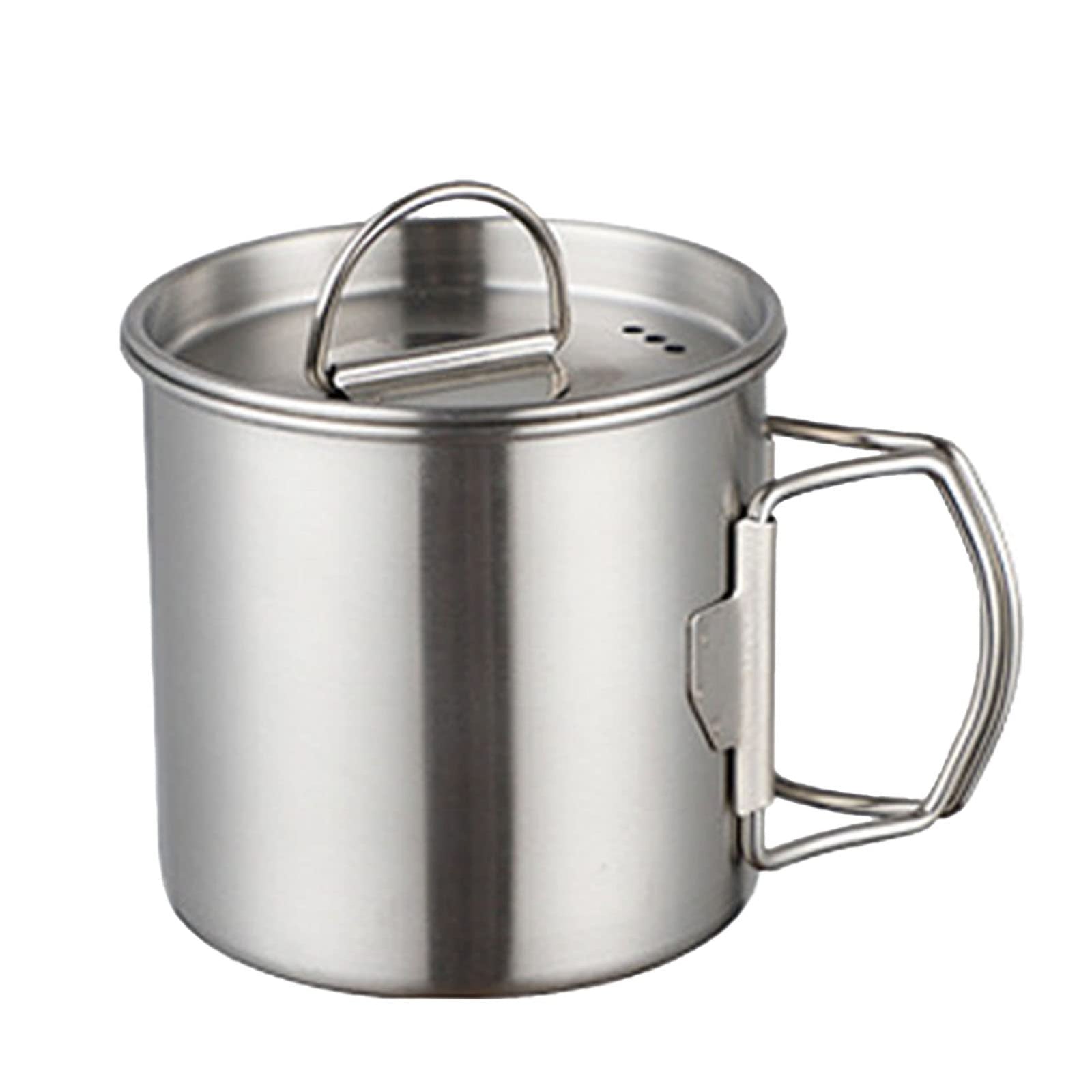 Tomotato Camping Cup with Lid Stainless Steel Water Cup Mug with Foldable Handles and Lid Portable Backpacking Mugs for Outdoor Camping Hiking(350ml)