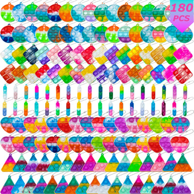Pop Fidget Porte-clés Mini Jouets Fidget en Vrac Lot de 180 Pièces Cadeaux de Fête pour Enfants 3-5 4-8 Ans Garçons Filles Push Pops en Vrac Remplisseurs de Chaussettes Pinata Anniversaire Carnaval Trésor Prix en Classe Tout-petits
