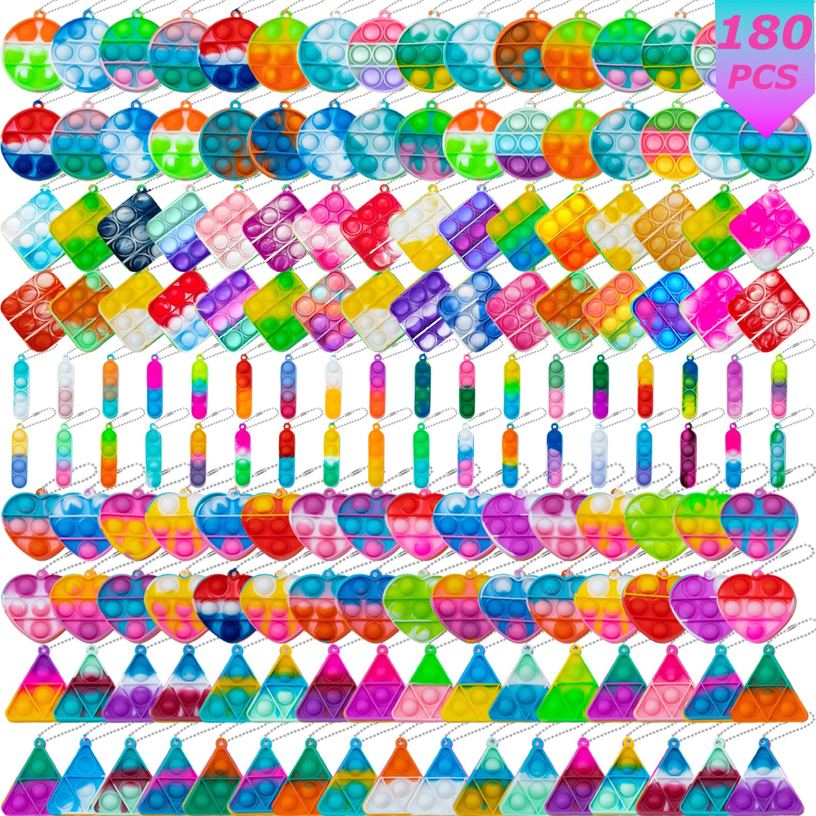 Pop Fidget Porte-clés Mini Jouets Fidget en Vrac Lot de 180 Pièces Cadeaux de Fête pour Enfants 3-5 4-8 Ans Garçons Filles Push Pops en Vrac Remplisseurs de Chaussettes Pinata Anniversaire Carnaval Trésor Prix en Classe Tout-petits