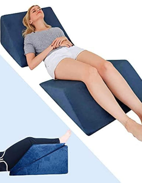 Charger l'image dans la visionneuse de galerie, Lisenwood Foam Bed Wedge Pillow Set- Reading Pillow &amp; Back Support Wedge Pillow for Sleeping- 2 Separated Sit Up Pillows for Bed- Angled Bed Pillow Triangle Pillow for Back and Legs Support Navy
