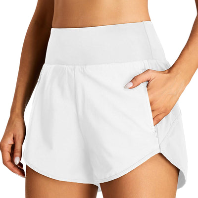 BMJL Womens Athletic Shorts High Waisted Running Shorts Lightweight Dolphin Shorts Gym Workout Shorts with Liner(MWhite)
