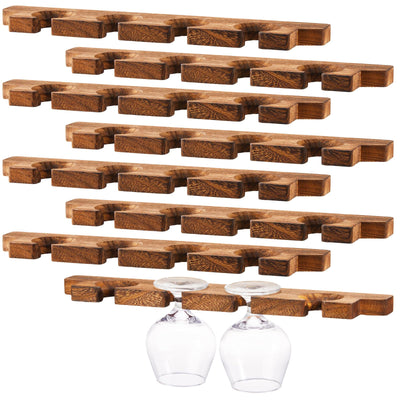 Ripeng Wall Mounted Wood Stemware Rack Champagne Holder Rustic Wine Glass Holder Hanging Shelf Wood Floating Glassware Wall Holder for party Kitchen Bar Organizer(8 Pcs17 x 3 x 0.8 Inch)