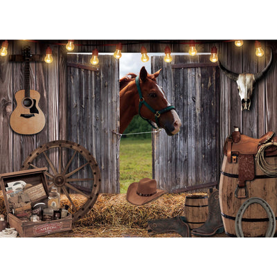 OurWarm 7x5 FT Telón de Fondo de Vaquero Occidental Decoraciones de Fiesta Wild West Rodeo Decoración Rústica Casa Granero Fondo de Fotografía Suministros de Fiesta Temática para Niños Banner de Cumpleaños Accesorios de Fotografía