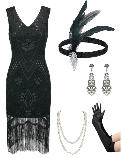 Load image into Gallery viewer, YESSA Great Gatsby Dresses for WomenFringe Flapper Dresses 1920s Dresses for Women Roaring 20s Dress for Harlem Nights-Flapper CostumesX-LargeBlack
