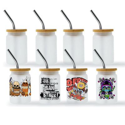 sweet grain Mini Tumbler Shot Glass with Straw(8 Pack) - 3oz Sublimation Mini Glass Cans with Bamboo Lid and Straw Shot Glass Tumbler for Drinks Coffee Cocktails - Frosted