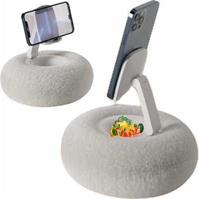for Holder Phone with Snack Bowl Fuzzy Bowl HolderAdjustable Cute Plush Holder Pillow360° Highly Adjustable with Soft Plush Fabric with 4.7"-13" Phone Tablet Stand Pillow (A-White)