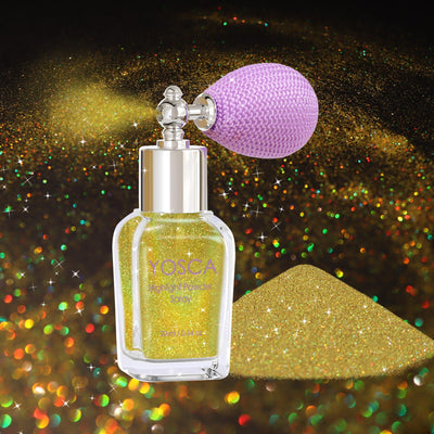 Yosca Body Glitter Spray 30ML Loose Laser Body Shimmer Powder Holographic Hair Spray Gold Glitter Sparkle Highlighter Makeup Festival Concert Party Accessories for Rave Clothes Hair Face Nail Art