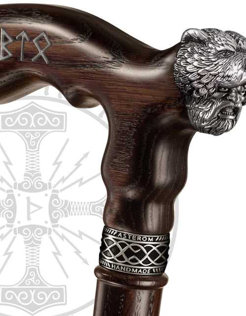 Load image into Gallery viewer, Asterom Cane - Handmade Viking Walking Cane - Canes for Men - Wooden Unique Cool Walking Sticks for Men &amp; Seniors (Berserker)
