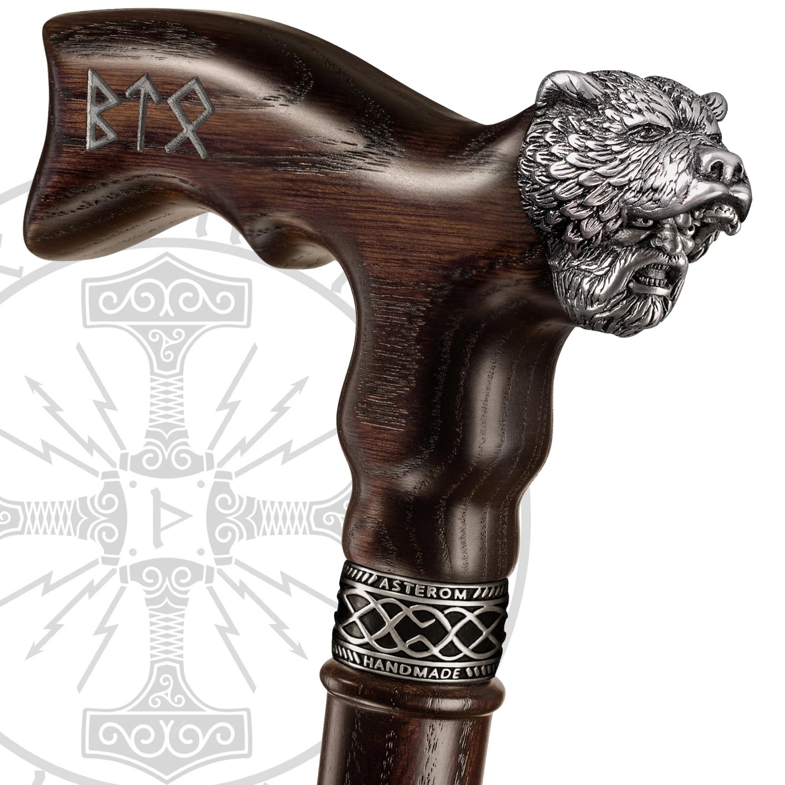 Asterom Cane - Handmade Viking Walking Cane - Canes for Men - Wooden Unique Cool Walking Sticks for Men & Seniors (Berserker)