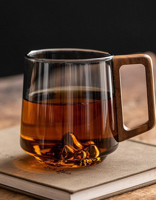 Load image into Gallery viewer, Guanshan Glass Single-layer Side Wooden Handle Drinking Cups Household Large-capacity Milk Tea Juice Single-layer Cup Kitchen Gadgets
