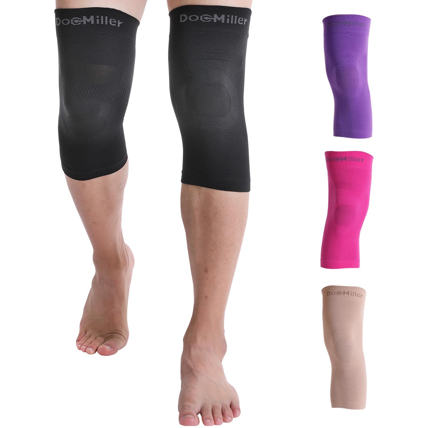 Doc Miller 2 Pack Knee Compression Sleeve Brace for Men & Women - Best Support for Gym Workout Running Sports ACL Meniscus Tear Arthritis Joint Pain Relief & Injury Recovery