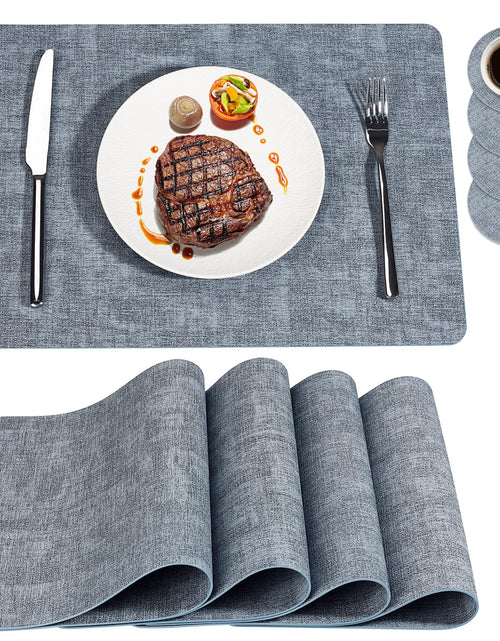 Cargar imagen en el visor de la galería, Manteles Individuales de Piel Sintética, Juego de 4, NCUE, 100% Impermeables y Resistentes al Calor, Manteles Individuales Lavables para Cocina, Accesorios Decorativos de Mesa Reversibles para Interiores y Exteriores (Azul Claro, Juego de 4)
