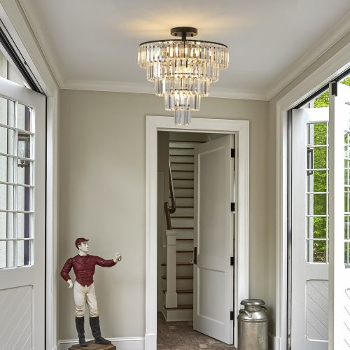 Charger l'image dans la visionneuse de galerie, Large Black Crystal Chandelier, Contemporary Style Chandelier, Dining Room, Living Room, Bedroom - Bulb Not Included  Unavailable Platforms- Temu

