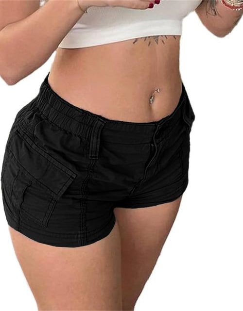 Cargar imagen en el visor de la galería, Womens Cargo Shorts Elastic Shorts Y2k E-Girl Slim Fit Cargo Shorts for Harajuku Streetwear(C-BlackS)
