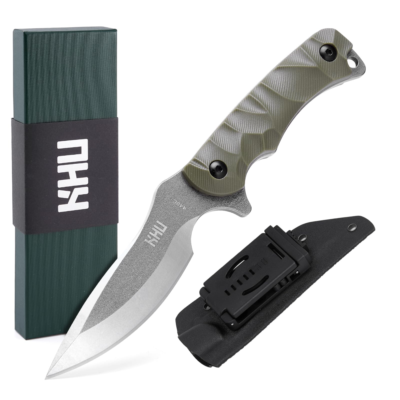 Cuchillo de hoja fija KHU Cuchillo táctico de caza Cuchillo EDC Cuchillo de supervivencia de acero 440C Mango de plástico de nailon Accesorios de caza al aire libre Equipo de camping con funda Kydex - 28A