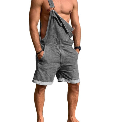 Karlywindow Mens Denim Bib Overall Shorts Loose Fit Summer Walk Shorts Above Knee Length Shortalls Jumpsuit Rompers