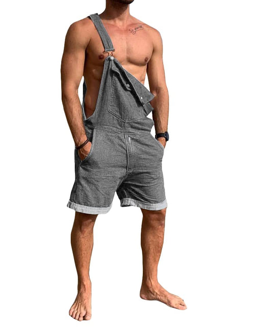 Cargar imagen en el visor de la galería, Karlywindow Mens Denim Bib Overall Shorts Loose Fit Summer Walk Shorts Above Knee Length Shortalls Jumpsuit Rompers
