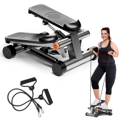 GORISE Steppers para hacer ejercicio en casa Escaladora de altura ajustable con bandas de resistencia Máquina de ejercicios escaladora portátil Mini escaladora con monitor LCD (Gris carbón)