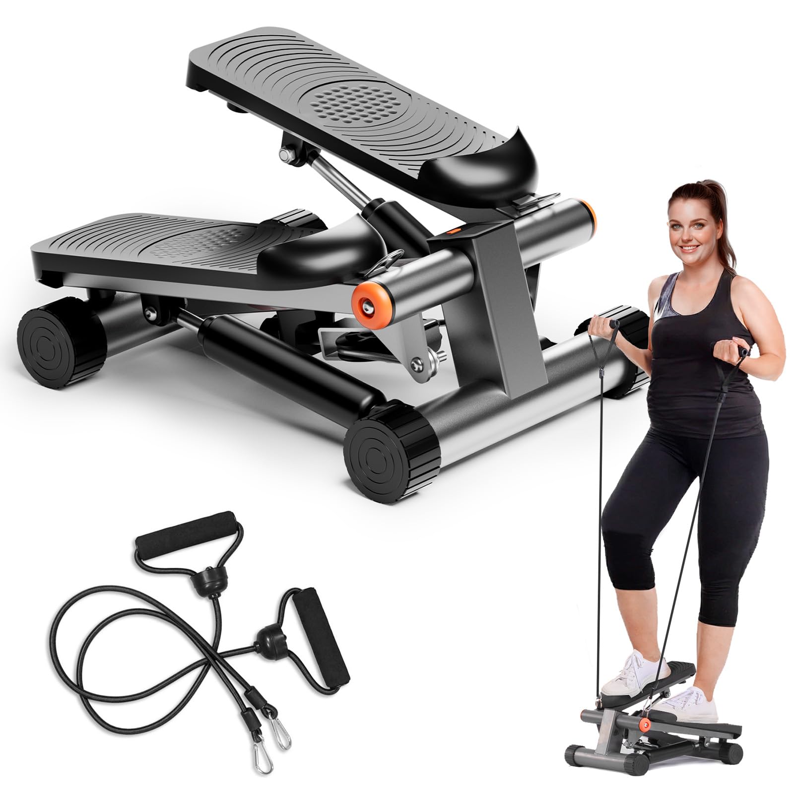 GORISE Steppers para hacer ejercicio en casa Escaladora de altura ajustable con bandas de resistencia Máquina de ejercicios escaladora portátil Mini escaladora con monitor LCD (Gris carbón)