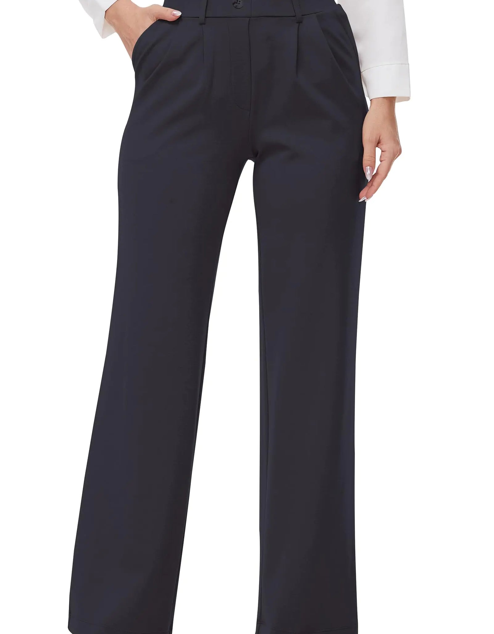 Wide Leg Yoga Dress Pants Women Stretchy Pleated Front High Rise Pants Woman Business Slacks Casual Lounge Work Office with Pockets 29" Grey XL