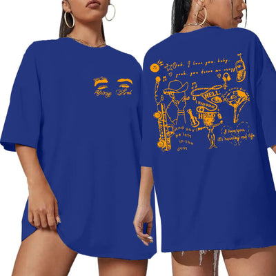 T-shirt Femme Country Music Oversized Music Lover T-shirts Concert Fan Tee Tops Bleu