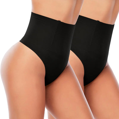 Womens Thong Shapewear Mid to High Waisted Shaper Thong WN0017(01#A Black+Black(2 pic)XX-Large)