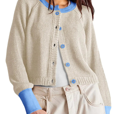 Saodimallsu Womens Cropped Cardigan Sweaters Button Down Open Front Long Sleeve Fall Trendy Color Block Knit Coats Apricot