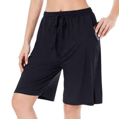 CULAYII High Waisted Shorts for Women Long Running Athletic Bermuda Shorts Loose Basketball Exercise Workout Gym Lounge Shorts with Pockets Black