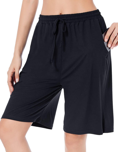 Cargar imagen en el visor de la galería, CULAYII High Waisted Shorts for Women Long Running Athletic Bermuda Shorts Loose Basketball Exercise Workout Gym Lounge Shorts with Pockets Black
