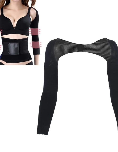 Load image into Gallery viewer, Slimming Arm Shaper Upper Arm Compression Sleeves for Women Back Shoulder Support Humpback Posture Corrector Lymphedema Arm Sleeve Invisible Arm Shapewear Black(L)

