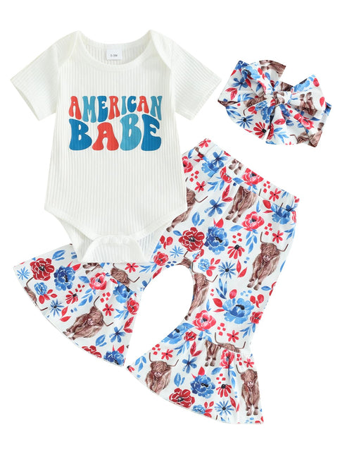 Load image into Gallery viewer, wybzd Newborn 4th of July Baby Girl Outfits Ribbed Usa Romper and Pants Sets Fourth of July Outfit American Clothes American Baby 3-6 Months
