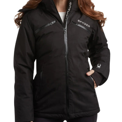 Spyder Womens Snow Jacket - Color Block Quilted Jacket with Detachable Hood - Weatherproof Winter Jacket for Women (S-XL) Black Small