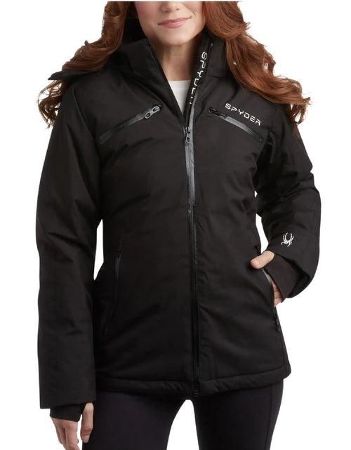 Load image into Gallery viewer, Spyder Womens Snow Jacket - Color Block Quilted Jacket with Detachable Hood - Weatherproof Winter Jacket for Women (S-XL) Black Small
